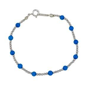 Blue Glass Bead Bracelet | Sterling Silver 925 | 90's Jewelry | 7"